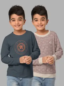 HELLCAT Boys Grey & Beige Pack Of 2 Printed T-shirt