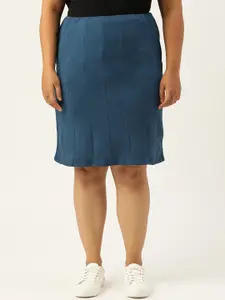 theRebelinme Women Blue Solid Straight Above Knee-Length Skirt
