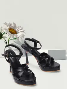 RINDAS Black Solid Stiletto Sandals