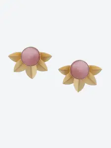 Biba Pink & Gold-Toned Floral Studs Earrings