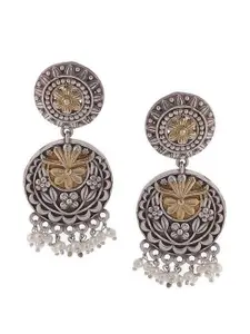 Biba women Silver Plated Oxidised Gold-Toned Circular Drop Earrings
