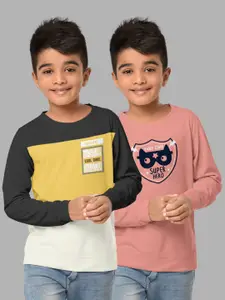 HELLCAT Boys Pink & Yellow Pack Of 2 Colourblocked T-shirt