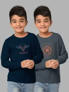 HELLCAT Boys Pack Of 2 Grey & Navy Blue Printed T-shirt
