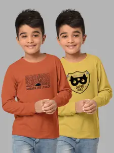 HELLCAT Boys Mustard Yellow & Orange Pack Of 2 Printed T-shirt
