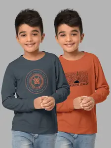 HELLCAT Boys Orange & Grey Pack Of 2 Printed T-shirt
