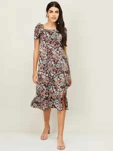 CODE by Lifestyle Multicoloured Floral Printed A-Line Midi Dress