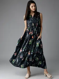 HERE&NOW Navy Floral Printed Maxi Dress