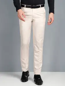 Cyphus Men Cream-Coloured Slim Fit Formal Trousers