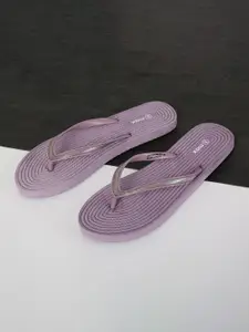 max Women Purple & White Printed Slip-On Self Design Flip Flops