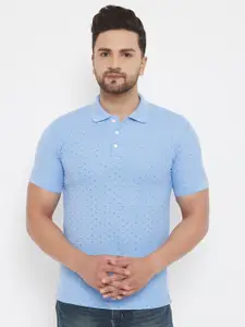 THE MILLION CLUB Men Blue Printed Polo Collar T-shirt