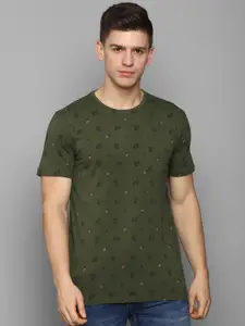 Louis Philippe Jeans Men Olive Green Printed Pure Cotton Slim Fit T-shirt