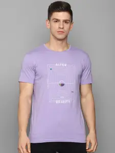 Louis Philippe Jeans Men Lavender Printed Pure Cotton Slim Fit T-shirt