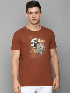 Louis Philippe Jeans Men Brown Biker Printed Pure Cotton Slim Fit T-shirt
