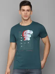 Louis Philippe Jeans Men Green Printed Pure Cotton Slim Fit T-shirt