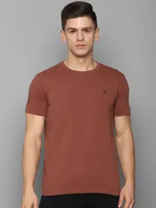 Louis Philippe Jeans Men Brown Solid Slim Fit Cotton T-shirt