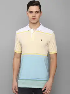 Louis Philippe Sport Men Peach-Coloured & Blue Colourblocked Polo Collar Slim Fit T-shirt