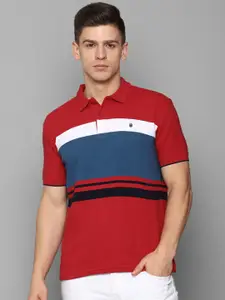 Louis Philippe Sport Men Red & Blue Striped Polo Collar Slim Fit T-shirt