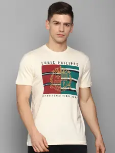 Louis Philippe Sport Men Cream-Coloured Typography Printed Cotton T-shirt