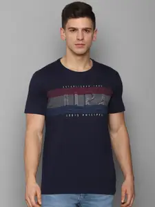 Louis Philippe Sport Men Navy Blue Typography Printed Cotton T-shirt