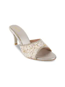 Mochi Gold-Toned Embellished Party High-Top Slim Heels