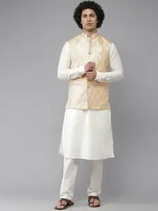 See Designs Men Gold-Coloured Woven Design Nehru Jacket