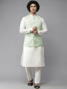 See Designs Men Green Woven Design Nehru Jacket