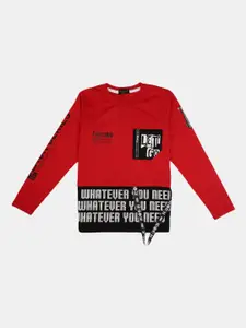 V-Mart Boys Red & Black Typography Printed T-shirt