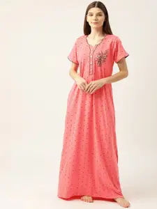 Sweet Dreams Women Pink Embroidered Maxi Nightdress