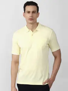 Van Heusen Men Yellow Solid Polo Collar T-shirt