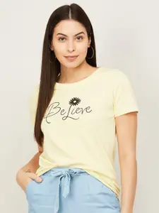 Fame Forever by Lifestyle Women Yellow Typography Printed Cotton T-shirt