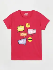 Fame Forever by Lifestyle Girls Fuchsia Printed Pure Cotton T-shirt
