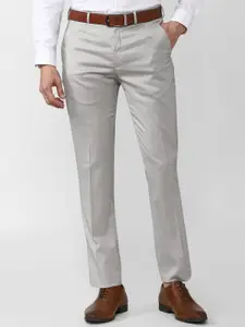 V Dot Men Grey Skinny Fit Formal Mid-Rise Trousers