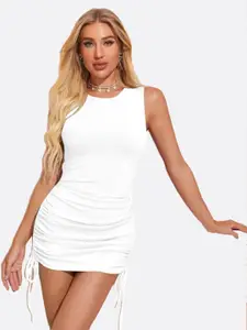LONDON BELLY White Ruched Bodycon Mini Dress