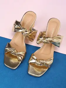 Melange by Lifestyle Gold-Toned Block Sandals with Bows