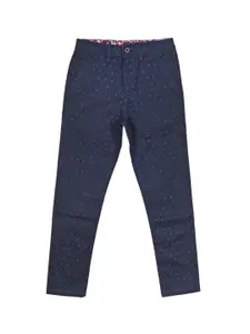 Allen Solly Junior Boys Navy Blue Printed Slim Fit Trousers