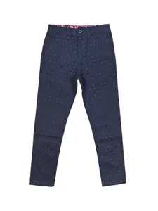 Allen Solly Junior Boys Navy Blue Printed Slim Fit Trousers