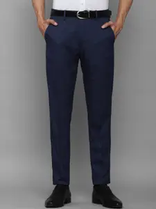 Louis Philippe Men Navy Blue Checked Slim Fit Trousers