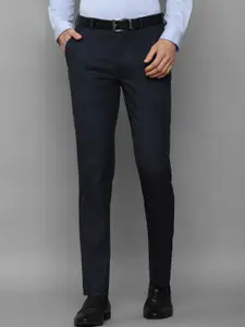 Louis Philippe Men Navy Blue Checked Slim Fit Trousers