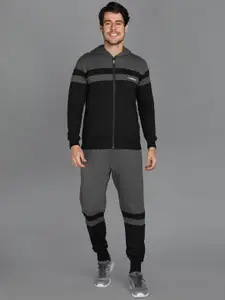 CHKOKKO Men Grey Colourblocked Sport Essentials Mock Collar TrackSuit
