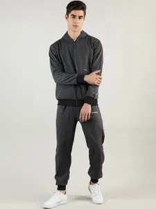 CHKOKKO Men Grey Solid Sport Essentials Mock Collar Track Suit