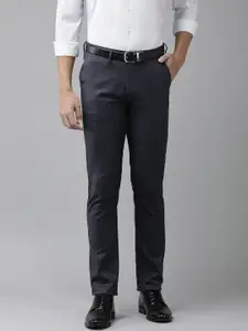 Van Heusen Men Charcoal Grey Textured Slim Fit Formal Trousers