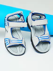 Max Boys Grey & Blue Self-Design Sports Sandals