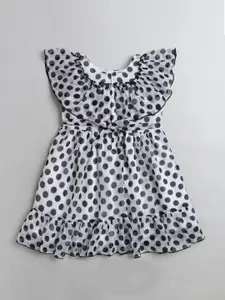 The Magic Wand Girls Black & White Polka Dot Printed Dress