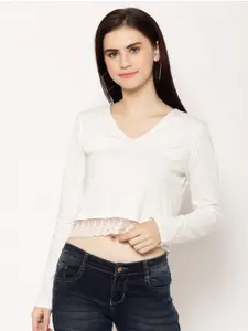 HOUSE OF KKARMA White Solid High-Low Crop Top
