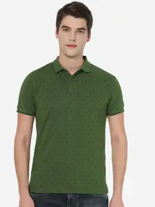 Greenfibre Men Green & Black Printed Polo Collar Slim Fit T-shirt