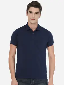 Greenfibre Men Navy Blue Polo Collar Slim Fit T-shirt