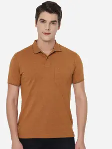 Greenfibre Men Orange Polo Collar Regular Fit Cotton T-shirt
