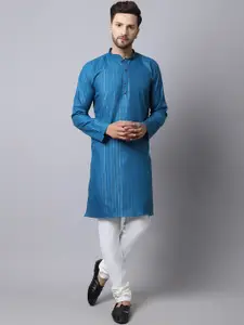 Kaifoo Men Striped Cotton Straight Kurta with Churidar
