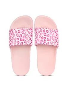 AMACLASS Women Pink & White Conversational Printed Slip-On Sliders