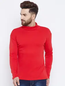Hypernation Men Red Turtle Neck Slim Fit Cotton T-shirt
